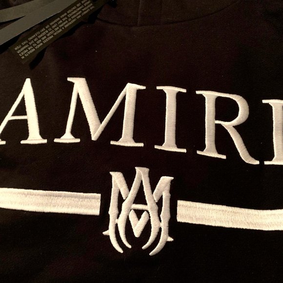 AMIRI MA BAR LOGO Embroidered Hoodie Black Size L New 100% Cotton - Picture 5 of 14